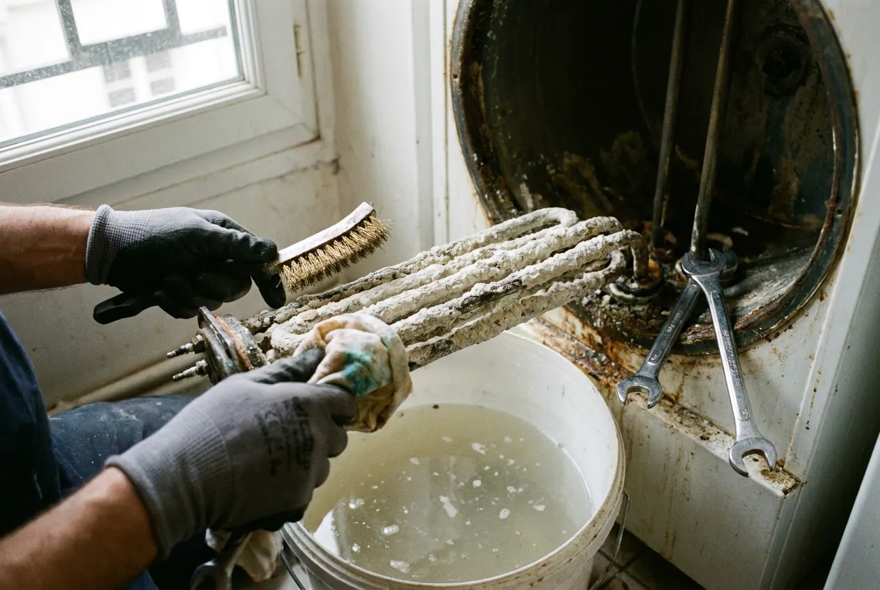 Résistance de chauffe-eau entartrée par l'eau calcaire d'un appartement du 11e arrondissement de Paris